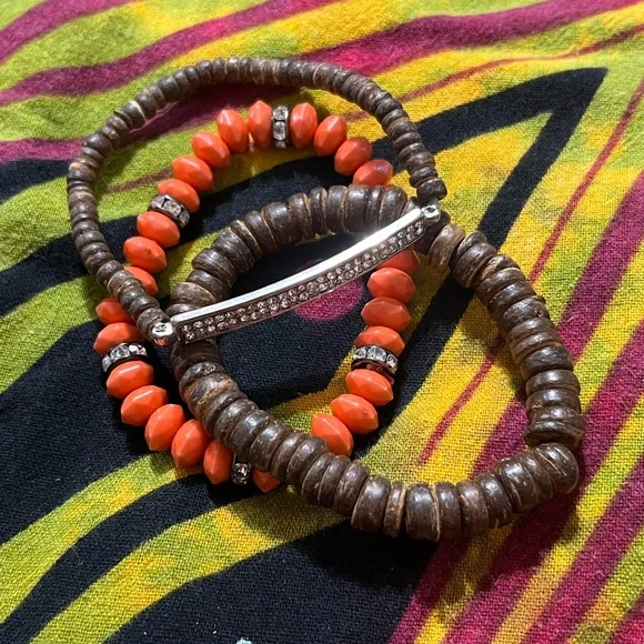 VTG Y2K Boho Beaded Stretchy Costume Jewelry Bracelets Lot of Three - Picture 3 of 4